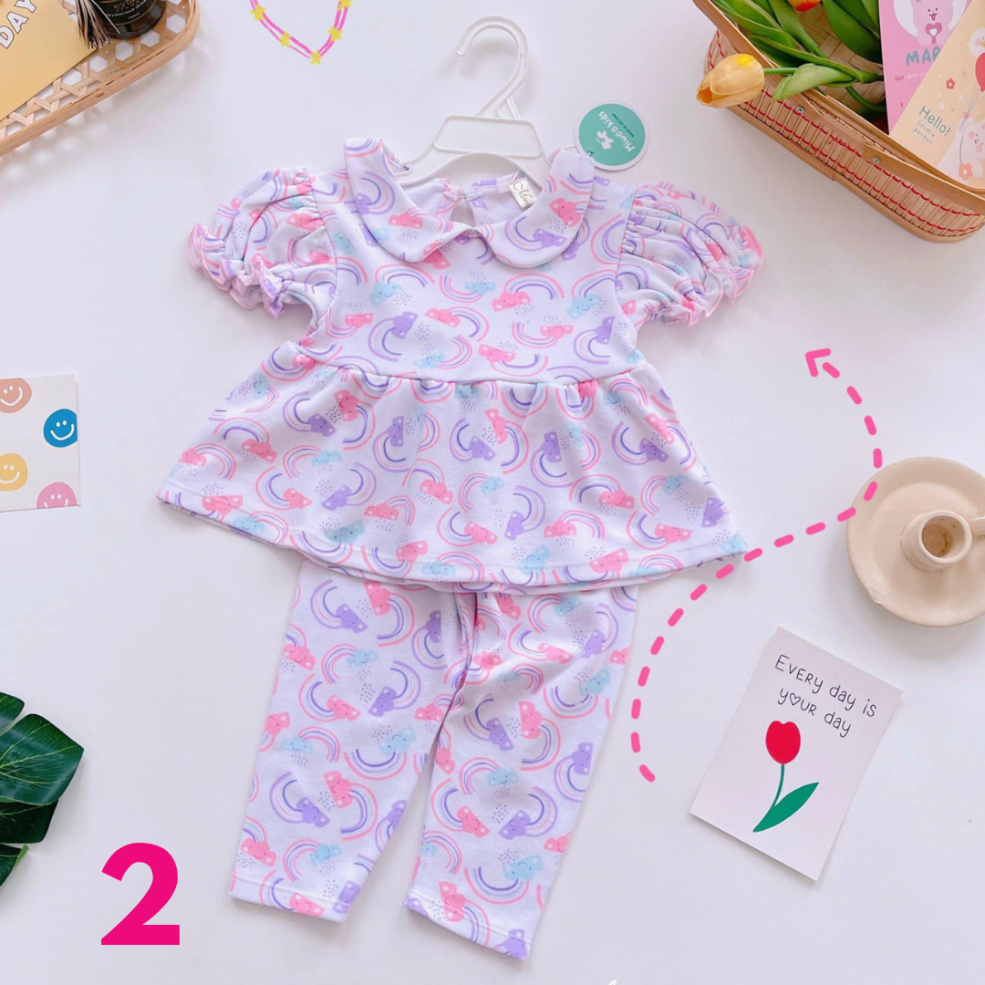 SLIGHTLY FADED/ STAINED ToughMomma Little Rosey Collared Doll Blouse With Pants 1 - 5 years old (Copy)