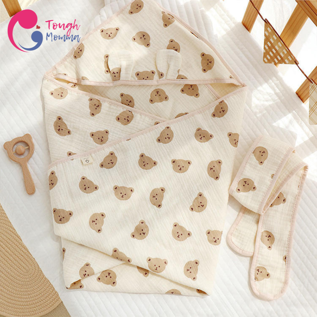 (CLEARANCE SALE)ToughMomma Brielle Bamboo Muslin Cotton Receiving Blanket/Towel (0-2 years old)