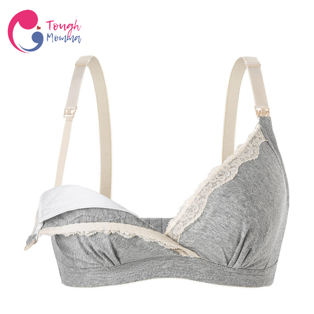 SLIGHTLY DAMAGED ToughMomma Lacey Crossover Cotton Wireless Nursing Bra