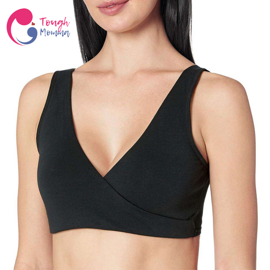 SLIGHTLY DAMAGED- ToughMomma Kathryn French Cross Pull Aside Cotton Wireless Nursing Bra