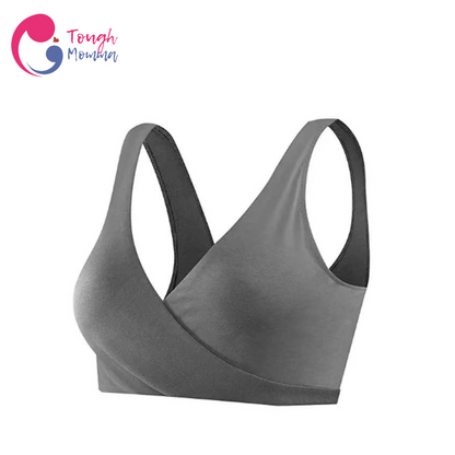 SLIGHTLY DAMAGED- ToughMomma Kathryn French Cross Pull Aside Cotton Wireless Nursing Bra