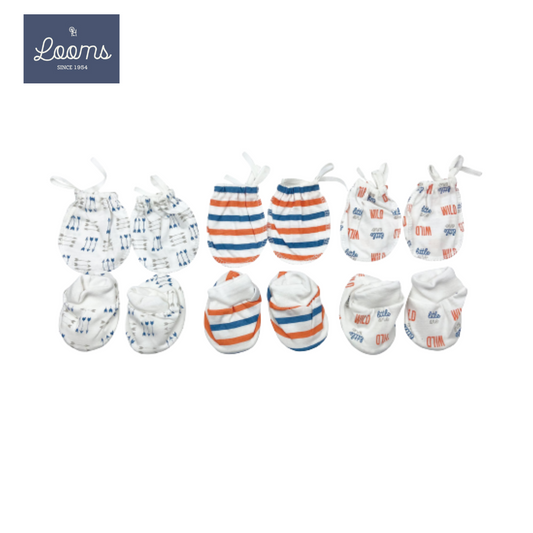 LOOMS NEWBORN - WILD LITTLE ONE COLLECTION BOY- 3in1 Mittens & Booties (pairs) Set
