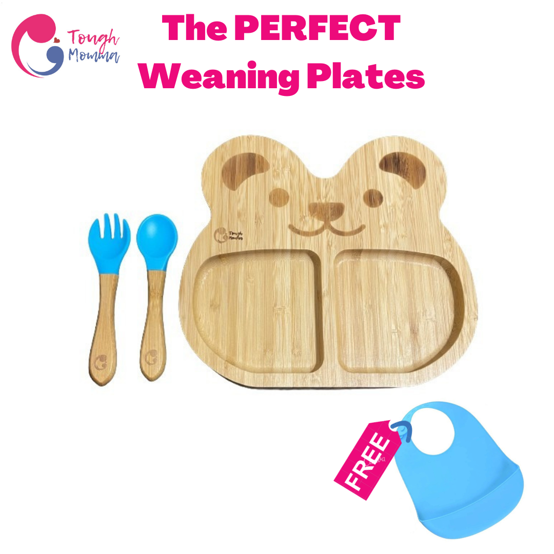 ToughMomma Bamboo Wooden Plates for Babies- Premium & Natural with strong suction FREE BIB