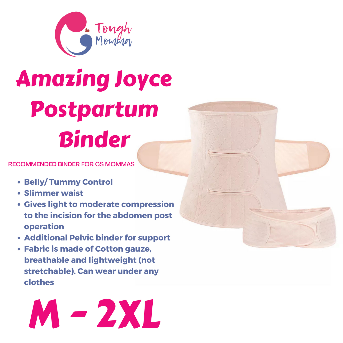 ToughMomma Amazing Joyce 3-in-1 Postpartum Cotton Binder + Pelvic